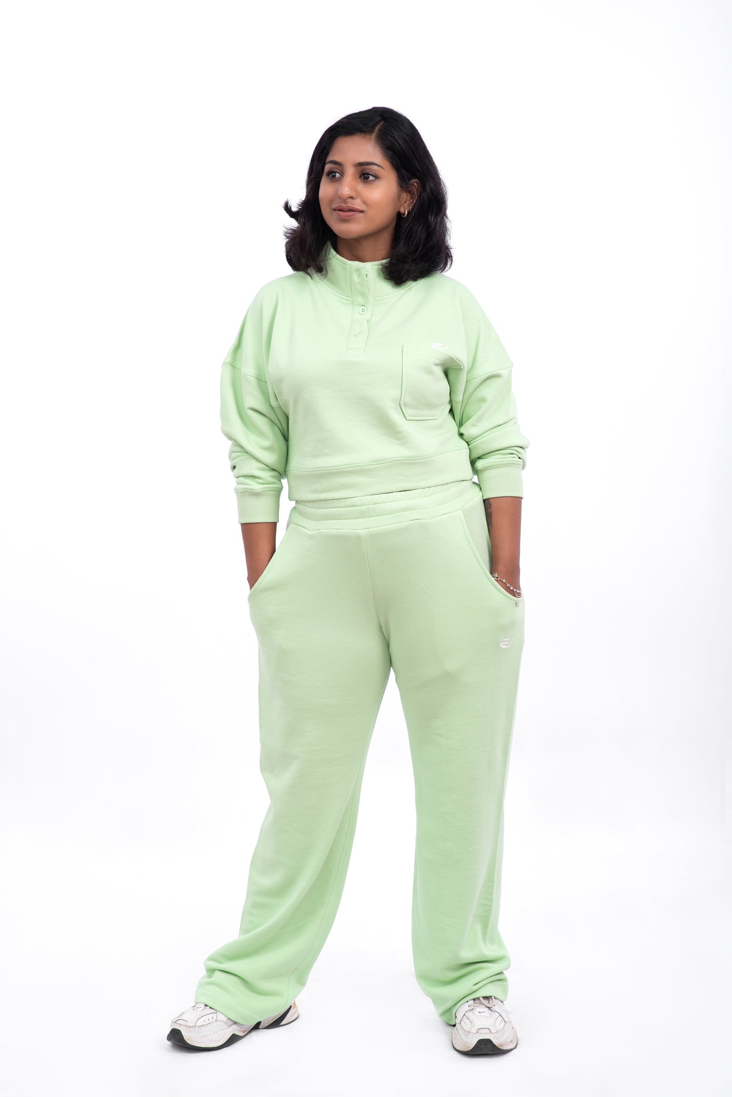 Oversized Button Up Sweatshirt - Pastel Green