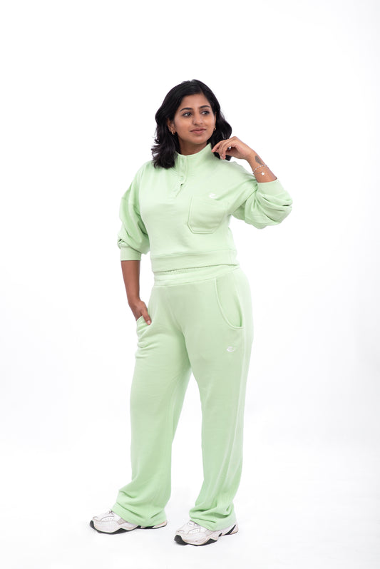 Oversized Button Up Sweatshirt - Pastel Green
