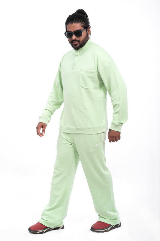 Oversized Button Up Sweatshirt - Pastel Green