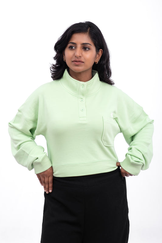 Oversized Button Up Sweatshirt - Pastel Green